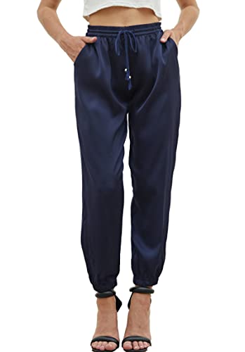 Women's Satin Silky Joggers Casual Low Drawstring Elastic Waist Cargo Pants