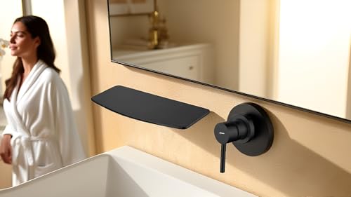 Image of Aquieen Luxury Series Wall Mounted Basin Mixer Hot & Cold with Diverter Body & Exposed Part Kit (Bianca) (Matt Black)