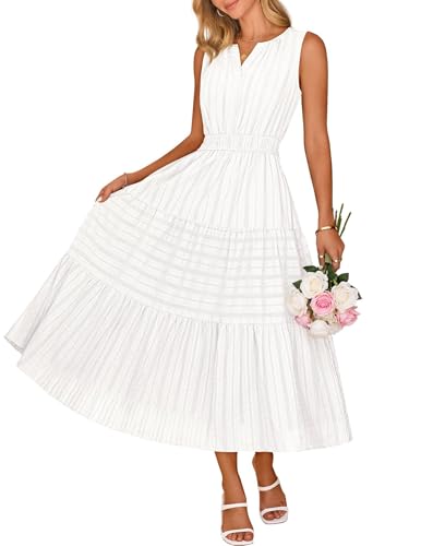 MEROKEETY Spring Summer Midi Dresses for Women 2026 Casual Beach Vacation Sleeveless Boho V Neck Cotton Maxi Dress Pockets - Image 3