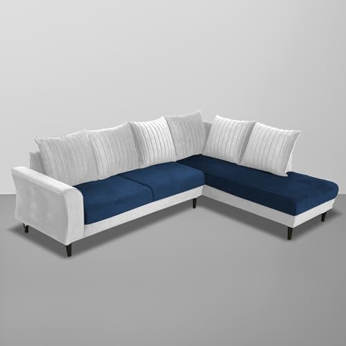 Image of Gratly RHS 4 Seater L Shape Sofa Set for Living Room (Blue GreyColour) Premium Fabric Sofa