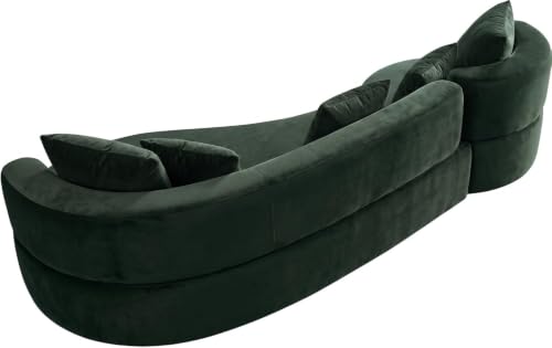 Image of Modern Curved White Sofa Couch with Plush Pillows - 4 Seater Upholstered Living Room Sofa | Contemporary Minimalist Design for Home, Office & Lounge. (Green L1)