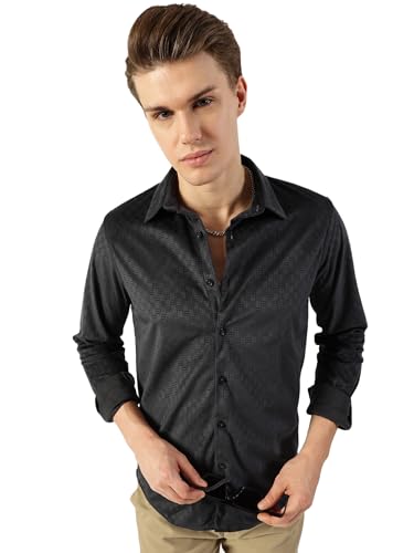 Image of Thomas Scott Men's | Solid | Textured Fabric | Full Sleeve | Slim Fit | Polyester-Blend | Spread Collar | Casual Shirt