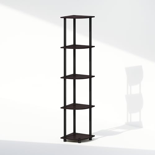 Image of Furinno Turn-N-Tube Storage Shelves, 5-Tier Book Shelf, Corner Shelf, Toolless Open Shelves, for Organization and Storage, Living Room, Home Office, Hallway, Bedroom, Dark Walnut