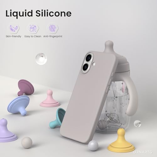 ORNARTO Compatible with iPhone 16 Plus Case 6.7",Liquid Silicone 3 Layers Full Covered Soft Gel Rubber Phone Case,Shockproof Protective Cover 6.7 Inch with Anti-Scratch Microfiber Lining-Stone Gray by ORNARTO - Image 3