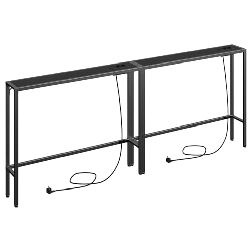 MAHANCRIS Konsolentisch mit Ladestation, 2er Set, 200 cm Eingangstisch, Schmaler Beistelltisch, Flurtisch mit Steckdosen und USB-Anschlüssen, für Wohnzimmer, Schlafzimmer, Schwarz ACTBK968UE01S2