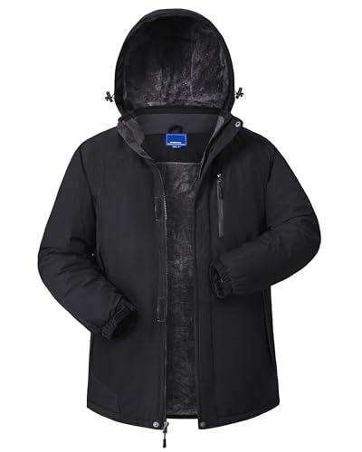 CNBQDD Winter Jackets for Men Waterproof Winter Coats Warm Ski Coat With Fleece Liner(Black,3XLarge)