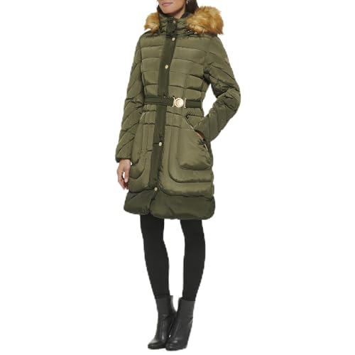 GUESS Women's Midweight Puffer Jacket, Belted IVV, Large