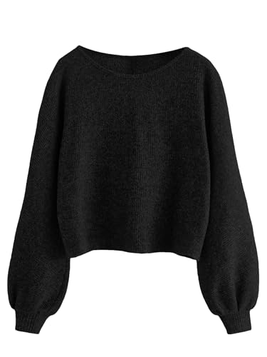 SweatyRocks Women's Casual Crewneck Raglan Long Sleeve Ribbed Knit Crop Top Cropped Sweater