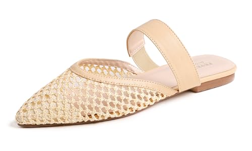 FEVERSOLE Pointed Toe Casual Slingback Flat Mules Women's Fashion Buckle Strap Slide Summer Slippers