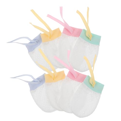 GALPADA 4 Pairs Newborn Scratch Cotton Mittens Lightweight Gloves with Drawstring for Boys Breathable Protection Pink Green