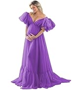 FEBUBETT Off Shoulder Tulle Maternity Dresses for Photoshoot Maternity Gowns for Baby Shower Preg...