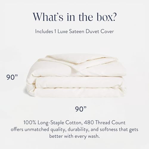 Brooklinen Luxury Sateen Duvet Cover - 100% Cotton, Full/Queen Size in Cream with Extra-Long Corner Ties and Button Closure - Best Full/Queen Duvet Covers
