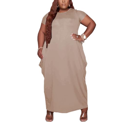Image of YeGine Oversize Tshirt Dress Plus Size Short Sleeve Maxi Dress with Pockets