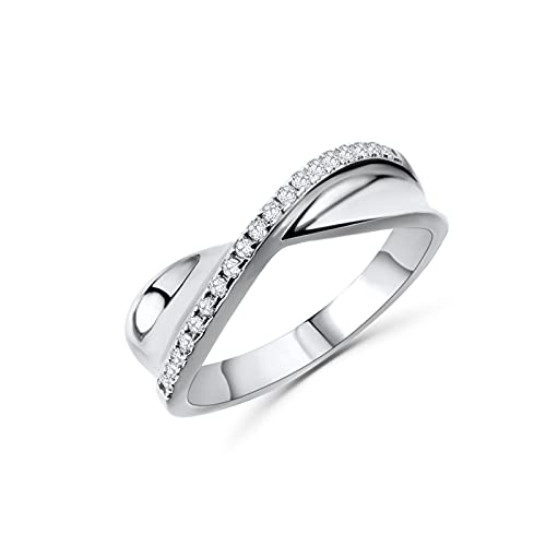 Bague croisée large femme en argent précieux et brillants oxydes de zirconium