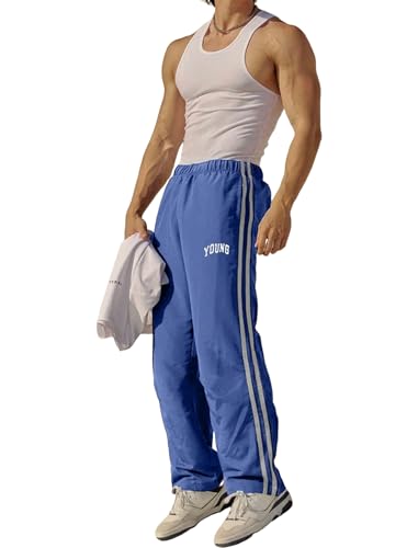 ZAFUL Men's Side Stripe Sweatpants Baggy Elastic Waisted Straight Leg Casual Pants Contrast Trousers