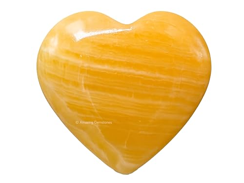 Amazing Gemstone Yellow Calcite Crystal Heart Palm Stone - Pocket Massage Worry Stone for Natural Body Chakra Balancing, Reiki Healing and Crystal Grid