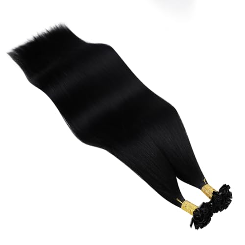Image of YoungSee Keratin Hair Extensions Ktip Jet Black 20inch Remy Hair Extensions K Tip Jet Black K Tips Hair Extensions Real Human Hair Jet Black Fusion Hair Extensions Human Hair Remy 50s /50g