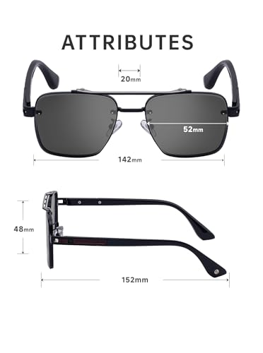 Dark Sunglasses Mens Small Face Metal Frame Double Bridge, UV 400 Protection Lens Hexagon Shades(5G77)4