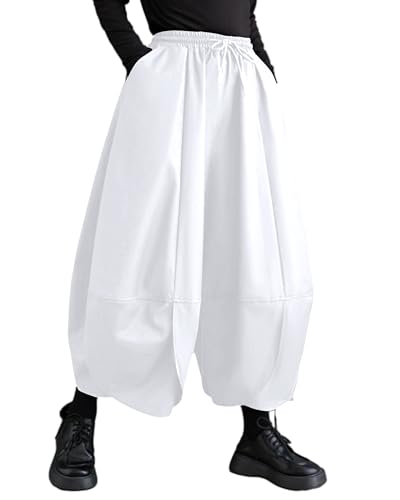 Women's Puffy Drawstring Elastic Waist Drop Crotch Hakama Harem Balloon