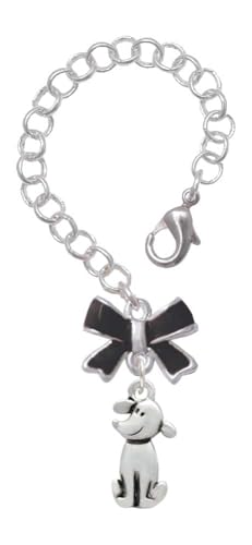 Delight Jewelry Silvertone 2-D Dog - Black Bow Charm Accessory for Tumblers and Thermal Cups