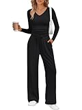 Trendy Queen Two 2 Piece Matching Lounge Sets for Women 2025 Winter Clothes Fashion Travel Vacation Sets Sweatsuits Casual Workout Airport Outfits Fall Clothing Black M