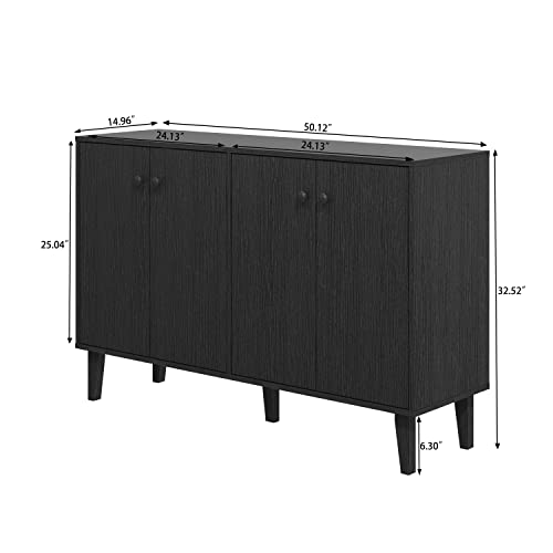 Panana Sideboard Buffet Cabinet Kitchen Storage Cabinet Living Room 4 Doors Console Table (Black) #TOP1