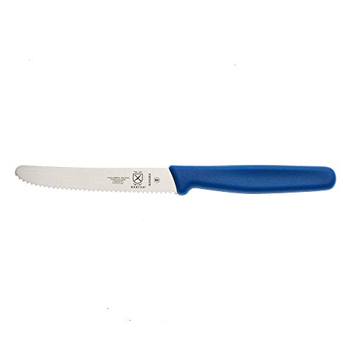 Image of Mercer Culinary M33932BLB Bar Knife, 4-5 /16 inch Wavy Edge, Rounded Tip, Blue