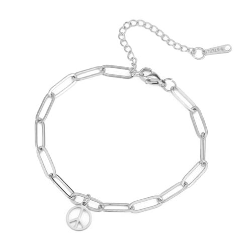 EUEAVAN Signo de la paz símbolo pulsera geométrica ronda declaración tobillera Hippie fiesta vestir accesorios joyería regalos mujeres (plata)