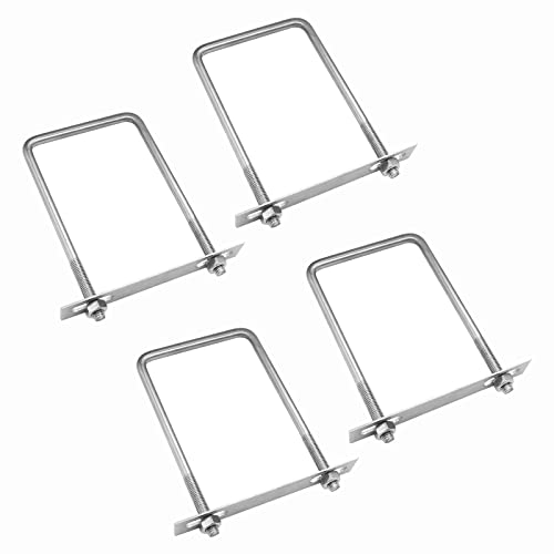 Image of 4 Sets 304 Stainless Steel Square U-Bolts 2 inch(50mm) Inner Width, 3.15 inch(80mm) Length Stainless M8 with Nuts, Frame Plate, Accessories for Automobiles Trailer, Boat Trailer Industrial Parts