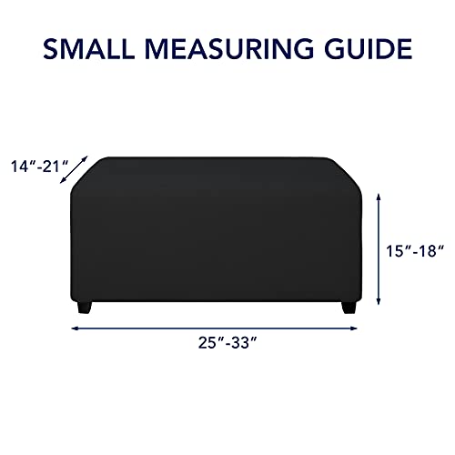 Image of PureFit Stretch Rectangle Ottoman Cover Footstool Cover, Black | Fleece Soft Form Fit Ottoman Slipcovers Rectangle Slipcover for Folding Storage with Nonslip Elastic Bottom