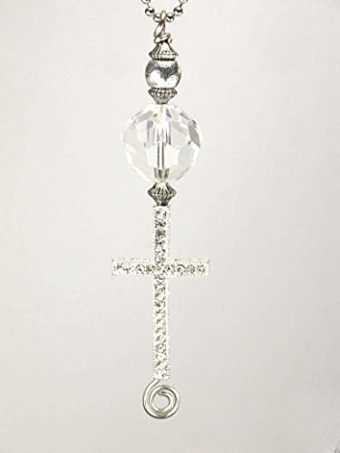 Glimmering Rhinestone Arched Cross Rear View Mirror Ornament