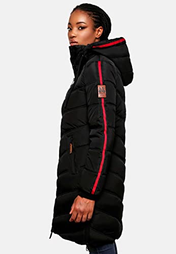 MARIKOO Damen Wintermantel Warmer Steppmantel lang mit Verstellbarer Kapuze Armasa Schwarz Gr. XL