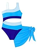 UIQUR Girls Swimsuit One Piece Bathing Suit with Mesh Cover Up Adjustable Straps Paded Teen Swimwear Beach Vacation Blue 13-14 Years