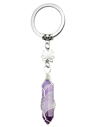 Loodial Crystal Key Chain Lotus Charm Keychain Lotus Flower Crystal Keyring Wrapped Crystal Keyring,Amethyst