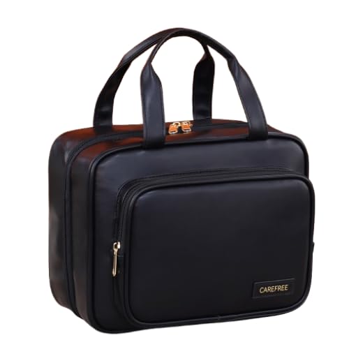 Waterproof Leather Toiletry Bag for Women, Hanging Travel Toiletry Bag with Hanging Hook, Large Travel Makeup Bag Cosmetic Organizer for Toiletries,