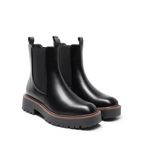 DREAM PAIRS Women's Chelsea Ankle Boots Square Toe Fashion Low Heel Lug Sole Platform Fall Booties Shoes4