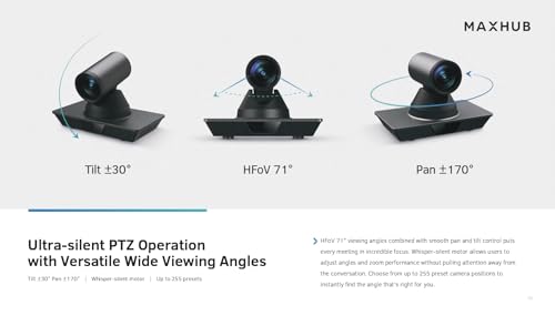 Image of MAXHUB 4K PTZ Camera, Flexible 71 Wide-Angle 12X Optical 16X Digital Zoom, Gesture Control, 1 /2.5 inch, CMOS 60fps Sensor, Effective Multiple Scenes, Pan-Tilt-Zoom, Teaching, Streaming, Meeting