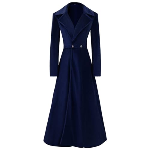 CCQBUQK Womens Victorian Trench Coat Double Breasted Long Winter Jacket Medieval Vintage Windbreaker Overcoat (US, Alpha, Large, Regular, Regular, Blue)