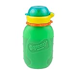 Squeasy Snacker 6oz 100% Food Grade Silicone Reusable Food Pouch, featuring the No Spill Insert - Green