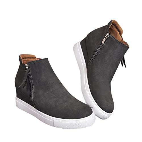 Hbeylia Wedge Platform Boots For Women Fashion Casual Leather Round Toe Chunky Bottom High Heels Ankle Booties With Side Zipper High Top Fashion Sneakers Dress Short Boots For Christmas Decoration3