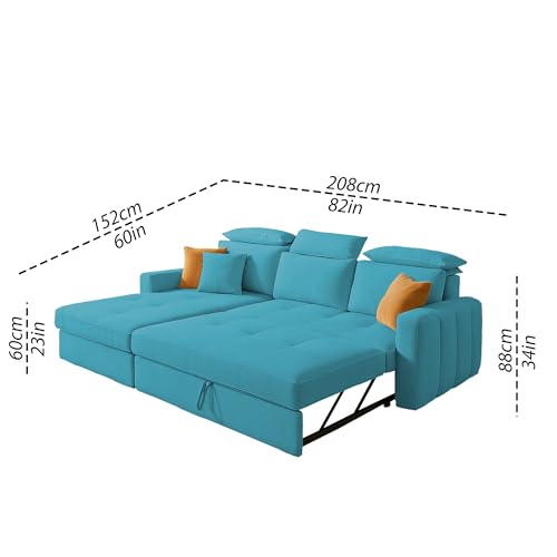 Image of Casaliving Gagnon LHS 4 Seater L Shape Corner Sofa Cum Bed for Living Room (Turquise Fabric) Premium Fabric Sofa