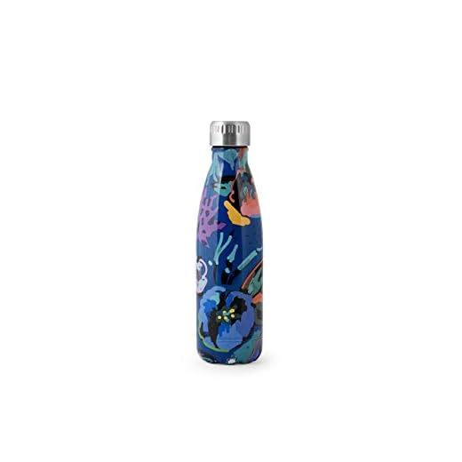 H&H Botella térmica de acero inoxidable 18/10 sin BPA, botella de agua reutilizable, para adultos y niños, termo de metal para bebidas calientes o frías con diseño estampado de flores, 500 ml, Azul