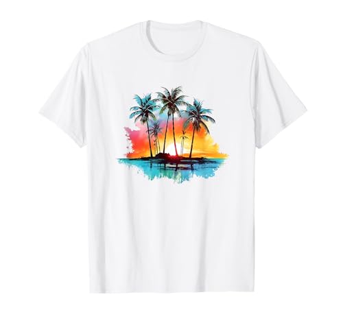 Serene Palm Tree Sunset Beach Vacation Summer Vibes Graphic T-Shirt