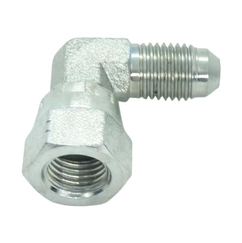 Image of 1 Piece Steel JIC Flare Tube Fitting, 90 Degree Elbow, 1 /4 inch Male JIC (7 /16 inch - 20) x 1 /4 inch Female JIC (7 /16 inch - 20) Swivel Tube OD