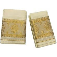Womens Kuthampully Kerala Kasavu Set Mundu Jacquard Cotton - Multi Color EKM-844-11099