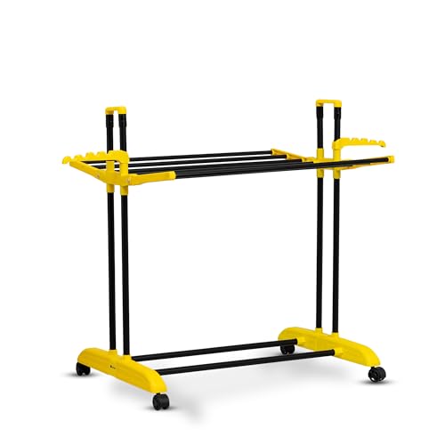 Image of BonKaso AirFold Mini 1-Tier Foldable Clothes Drying Stand, Laundry Rack with Wheels and 8 Hanger Slots for Indoor Outdoor Home Laundry