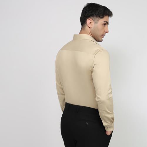 Image of Raymond Men Slim Fit Solid Pattern Pure Cotton Semi Cutaway Collar Full Sleeve Formal Shirt