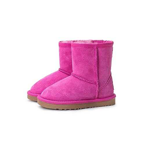 Best Gift Choice UGG Boots Kids,Short Classic Snow Boots Kids Australian Sheepskin Wool Water Resistant, Anti-Slip, Super Warm and Comfort, Rose Pink 2/3