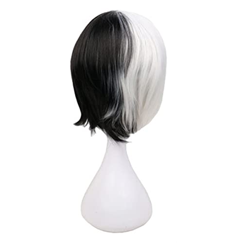 Kediciz Unisex Anime Short Cosplay Wig With Bangs Heat Resistant Hair For Women Mens Boys Party Halloween Costume Free Cap Half Black Half White Marksalecenter