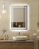 oneup 16x24''Small Bathroom Mirror with Lights,Front Lighted Bathroom Mirror for Wall,Stepless Dimmable,Anti-Fog,Modern LED Vanity Mirror,Memory,Touch Botton